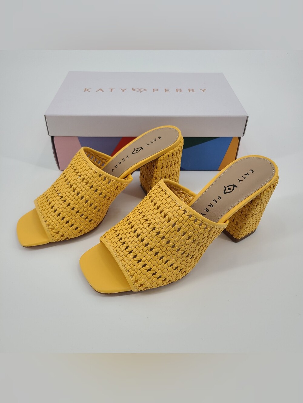 Katy Perry Collections Yellow Woven Block Heel Mules Size 10 - Picture 3 of 10